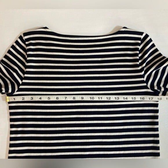 Talbots Women's Petite Blue Stripe Floral Knit Top Embroidered Cottagecore - Picture 8 of 9